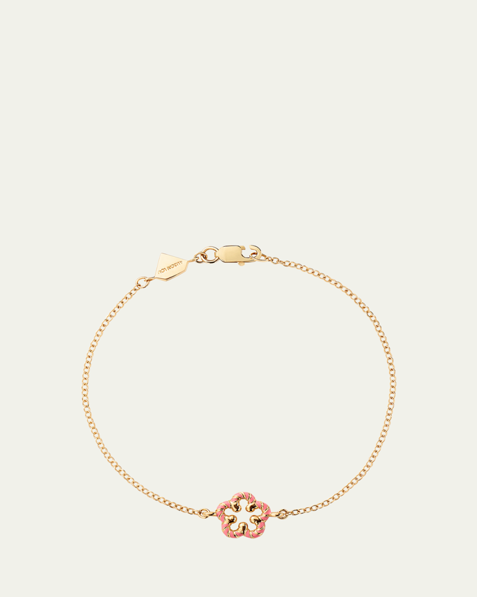 Flower Streamer 14K Yellow Gold and Pink Enamel Bracelet